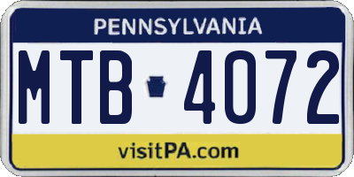 PA license plate MTB4072