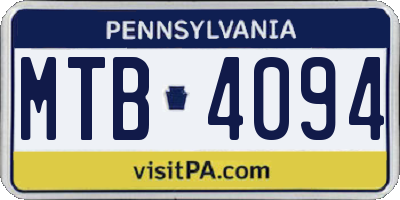 PA license plate MTB4094