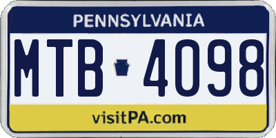 PA license plate MTB4098