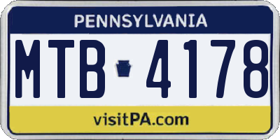PA license plate MTB4178