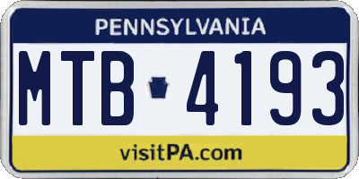 PA license plate MTB4193