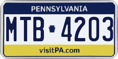 PA license plate MTB4203