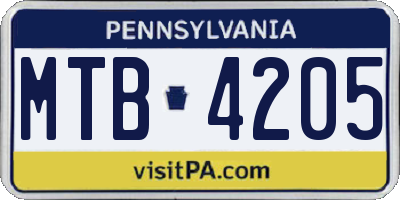 PA license plate MTB4205