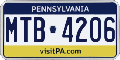 PA license plate MTB4206