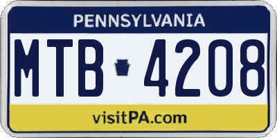 PA license plate MTB4208