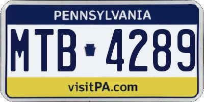 PA license plate MTB4289