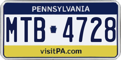 PA license plate MTB4728