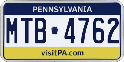 PA license plate MTB4762