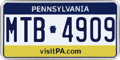 PA license plate MTB4909