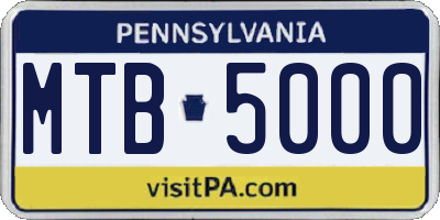 PA license plate MTB5000