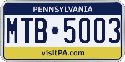 PA license plate MTB5003
