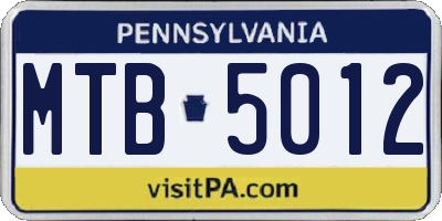 PA license plate MTB5012