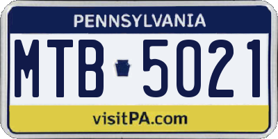 PA license plate MTB5021