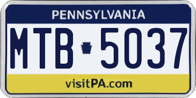 PA license plate MTB5037