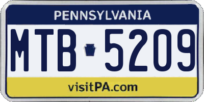 PA license plate MTB5209