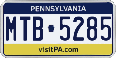 PA license plate MTB5285