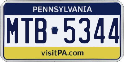PA license plate MTB5344