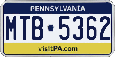 PA license plate MTB5362