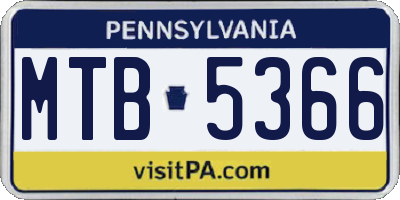 PA license plate MTB5366