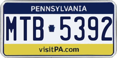 PA license plate MTB5392