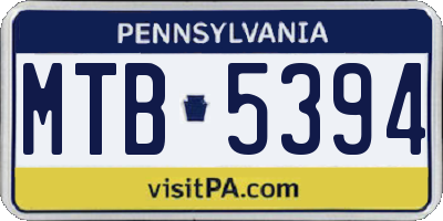 PA license plate MTB5394