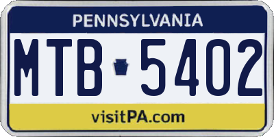 PA license plate MTB5402