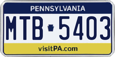 PA license plate MTB5403
