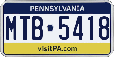 PA license plate MTB5418