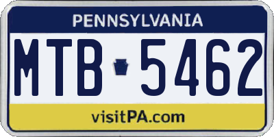 PA license plate MTB5462
