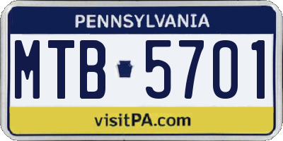 PA license plate MTB5701