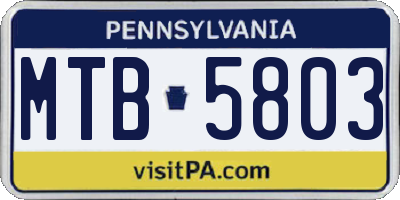 PA license plate MTB5803