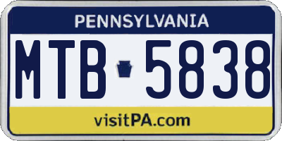 PA license plate MTB5838
