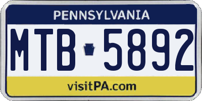 PA license plate MTB5892