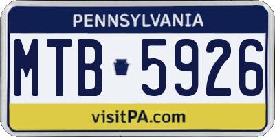 PA license plate MTB5926