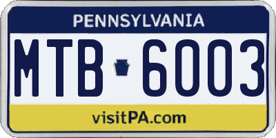 PA license plate MTB6003