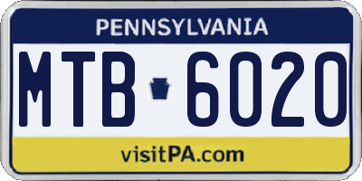 PA license plate MTB6020