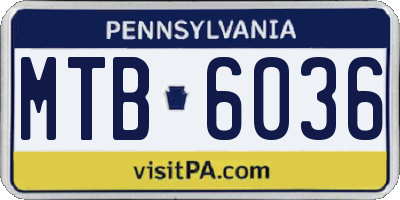 PA license plate MTB6036