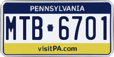 PA license plate MTB6701