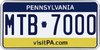 PA license plate MTB7000