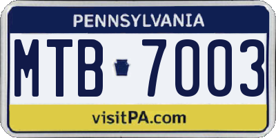 PA license plate MTB7003
