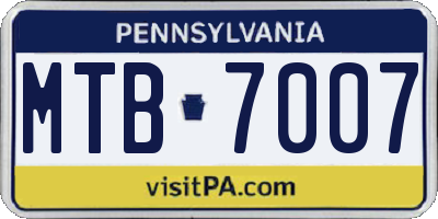 PA license plate MTB7007