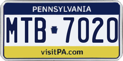 PA license plate MTB7020