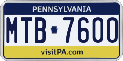 PA license plate MTB7600