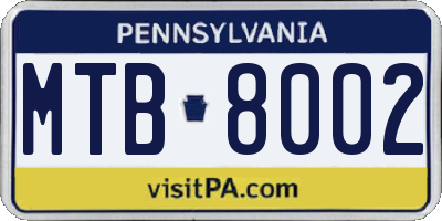 PA license plate MTB8002