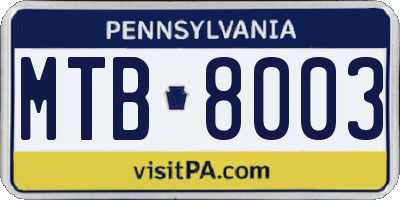 PA license plate MTB8003