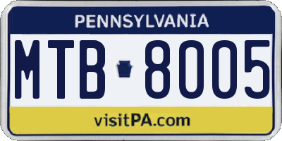 PA license plate MTB8005