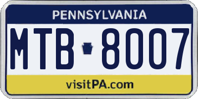 PA license plate MTB8007