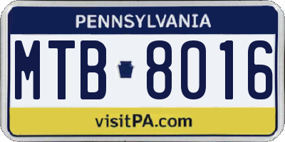 PA license plate MTB8016