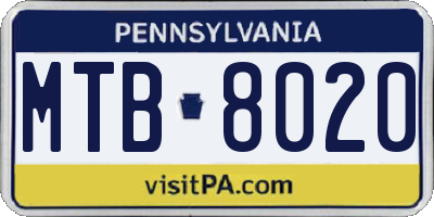 PA license plate MTB8020