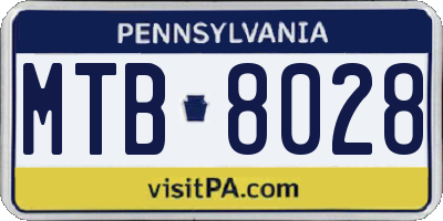 PA license plate MTB8028